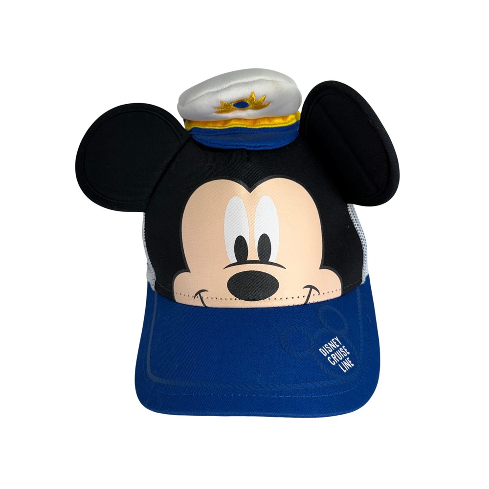 Disney Youth Mickey Mouse Captain Trucker Hat 3D Ears Snapback Cruise Line Blue